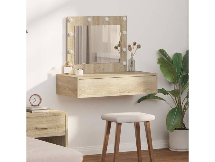 Coiffeuse murale moderne - vidaxl - Lumières LED - Chêne Sonoma - 83x40x70 cm - Beige - Rangements inclus