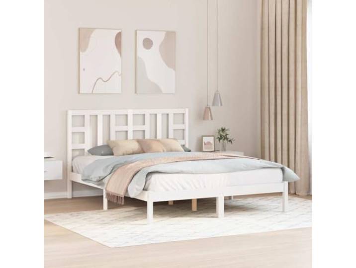 KGHFDVB Bett 150 x 200 cm aus Massivholz Weiß Massives Kiefernholz, Sperrholzlatten für gleichmäßige Gewichtsverteilung, mit Kopfteil, für Matratze 150 x 200 cm, fürs