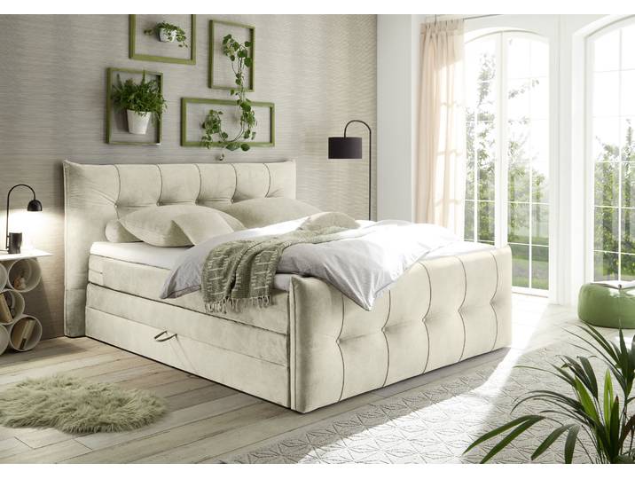 Boxspringbett Turham 180 x 200cm Microfaser Salvo Beige