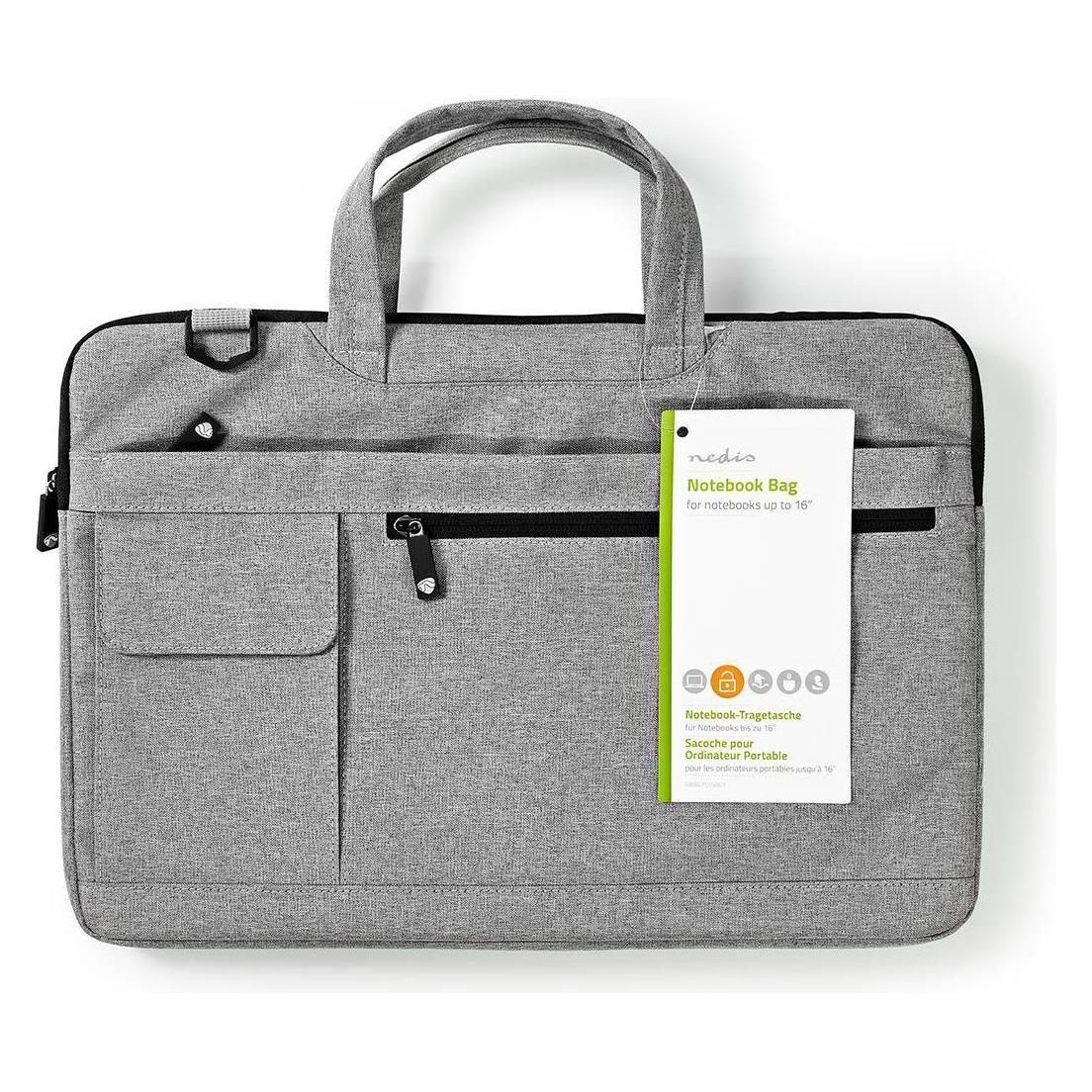 Nedis Notebook-Tasche - Laptoptasche - Aktentasche - Schultertasche - Das Tragen Gürtel - 15-16" - (16", Universal) (NBBG15150GY)