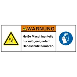 Aufkleber I Produktsicherheitsschild Warnung Heiße Maschinenteile, RoHS konform, Folie, 200x75mm, ISO 3864-2