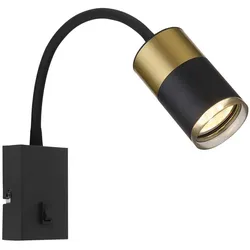 Wandlampe flexibel Schlafzimmerlampe Leseleuchte schwarz kupfer Wandleuchte mit Schalter, 1x GU10, BxH 7 x 43 cm