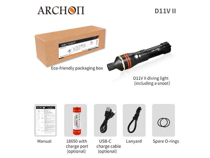 Archon D11v Ii astigmatisme éclairage sous-marin avec Snoot Macro lampe de poche de plongée sous-marine photographie d'eau noire 1200 Lumens