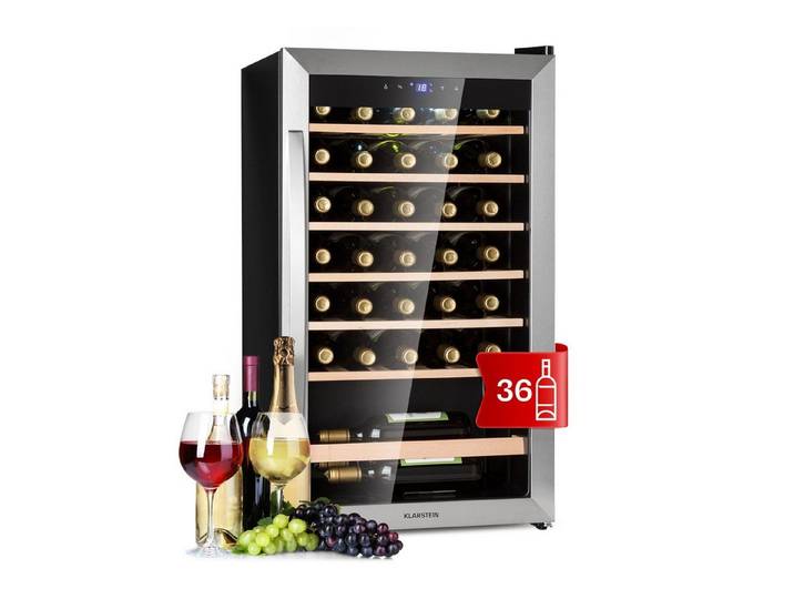 Klarstein Weinkühlschrank Vinamour 32 Uno, für 36 Standardflaschen á 0,75l,Wein Flaschenkühlschrank Weintemperierschrank Weinschrank Kühlschrank