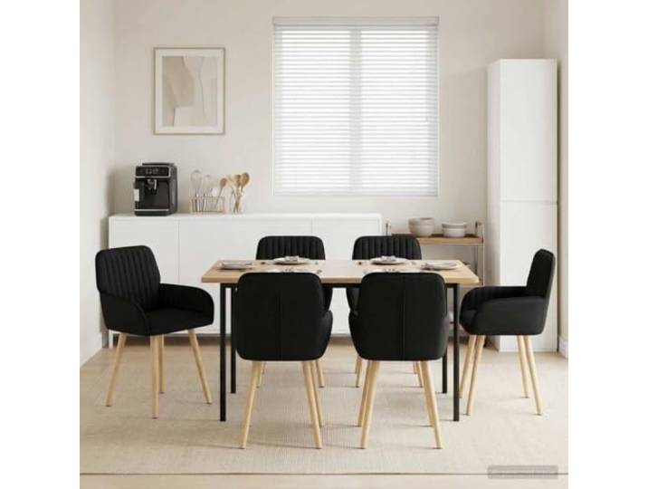 Esszimmerstühle 6 Stk. Stoff Schwarz 56,5 x 50 x 87,5 cm mit Armlehnen 100% Polyesterbezug, Gummibaumbeine, Metallrahmen, Armlehnen, feucht abwischbar, Indoor-Nutzung