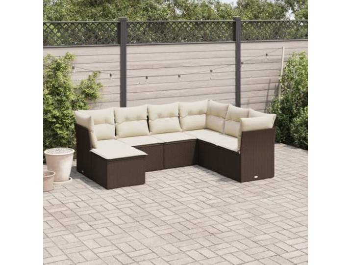 WDGJJFECNMUEHI Résine tressée imperméable Ensemble canapé 7 pièces Marron Salon de jardin 7 pieces en resine tressee avec coussins marron, ensemble modulaire impermeable pour exterieur, patio et