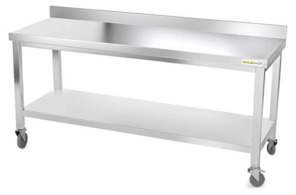 Arbeitstisch aus Edelstahl, 1800 x 800 mm, mit Rollen, - GOLDINOX