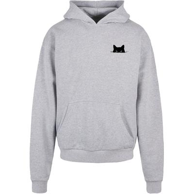 Kapuzenpullover MERCHCODE "Merchcode Halloween - Cat Hoody", Herren, Gr. S, grau, 100% Baumwolle, mehrfarbig, oversize, ohne Ausschnitt, Pullover Kapuzenpullover