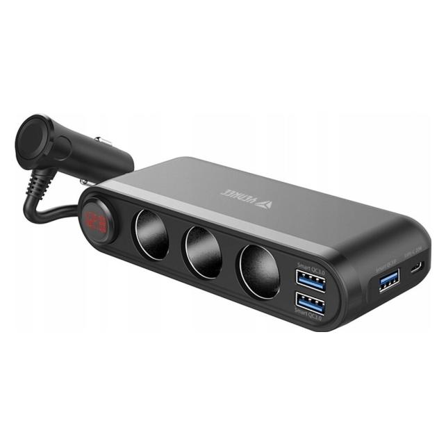 Yenkee YAC 470 schwarz / Autoladeadapter / 3x USB-A / 1x USB-C / 3x 12V Ausgang / 0,7 m (8590669344611)