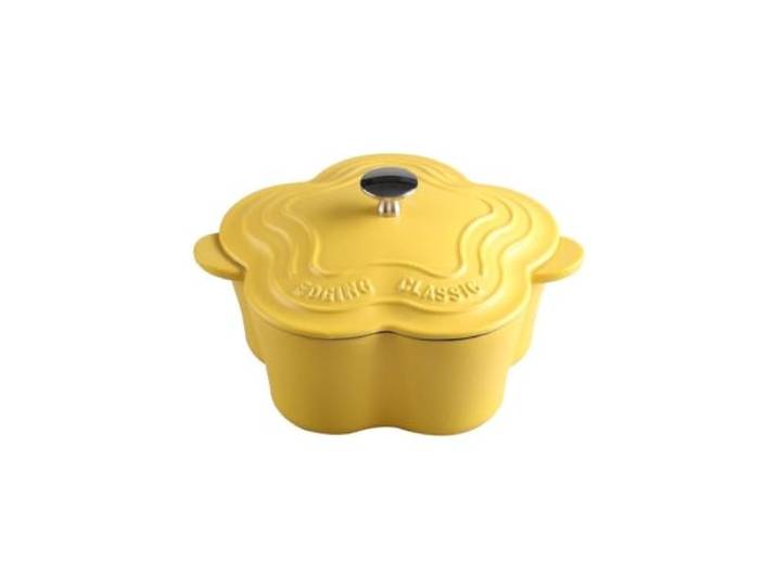 22 Cm Gusseisen-Auflaufform Mit Deckel, 2,7 Liter Blumenförmiger Emaillierter Schmortopf, Robuster Suppen- Und Eintopftopf, for Brotbacken, Braten, Schmoren Und Eintöpfen(Yellow)