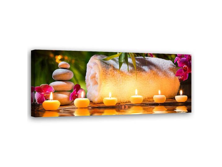 Feeby Wandbild steine kerze, Mehrfarbig, Orientalisch, Rechteckig, 90x30 cm, Bilder & Rahmen, Bilder, Leinwandbilder