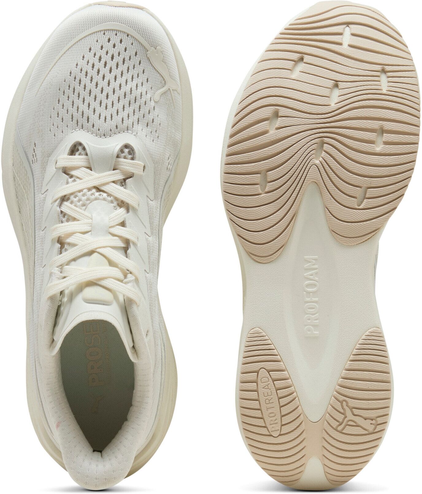 Laufschuh PUMA "DARTER PRO 2", Gr. 41, Textil, beige (warm weiß, alpine snow, puma silber), Schuhe Laufschuh, für dynamische Bewegungen, mit ProFoam Dämpfung, atmungsaktiv warm weiß, alpine snow, puma silber 41, Textil