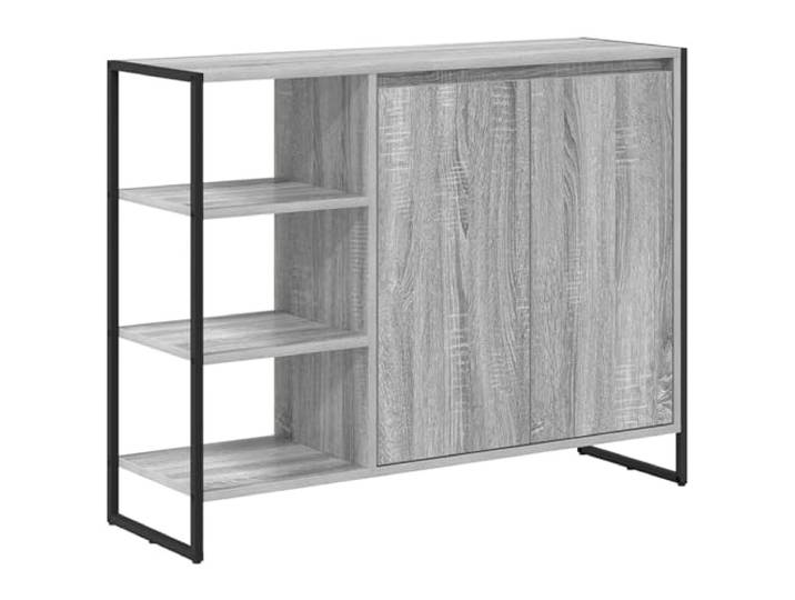 HKTMGDNG Seitenschrank 2 Türen Sideboard 96,5x30x75cm Graues Sonoma Kompakte Kommode für Flur und Esszimmer mit stabilen Stahlbeinen und flexiblen Regalen für Bücher und Dekoration.