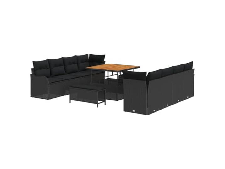 GHVBNMF Lounge Gartenmöbel Set Poly Rattan Sofa mit Tisch 11-TLG Schwarz Modulare Sitzecke mit integriertem Stauraum und Akazienholz-Tischplatte für Terrasse und Außenbereich.