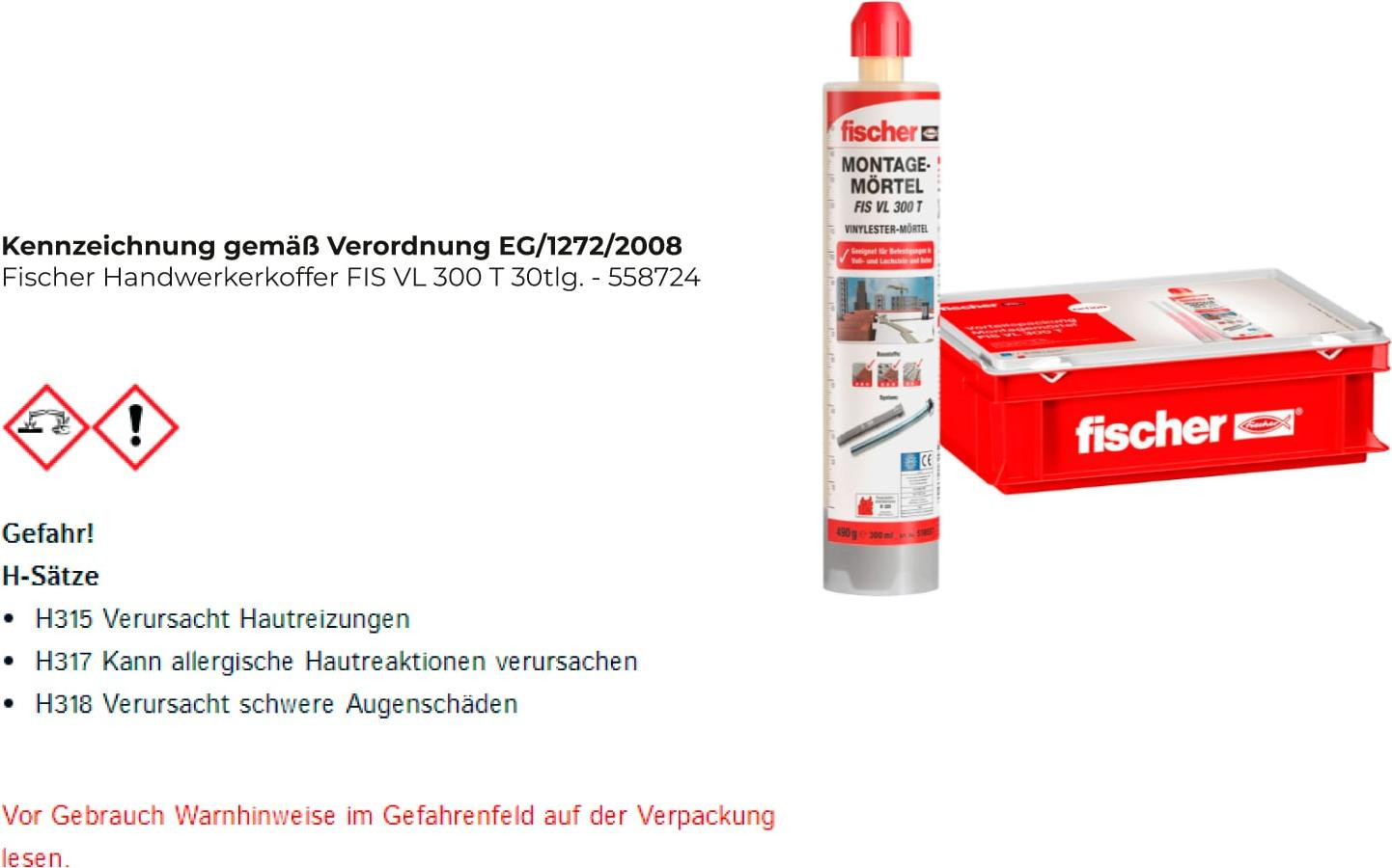 Fischer FIS VL 300 T HWK K injectiemortel grijs, 10 x 300 ml in koffer