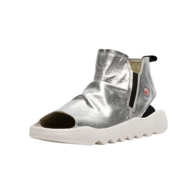 Schaftsandalette SOFTINOS "softinos Sandalen Leder", Damen, Gr. 38, silber (silber, weiß), Leder, Schuhe
