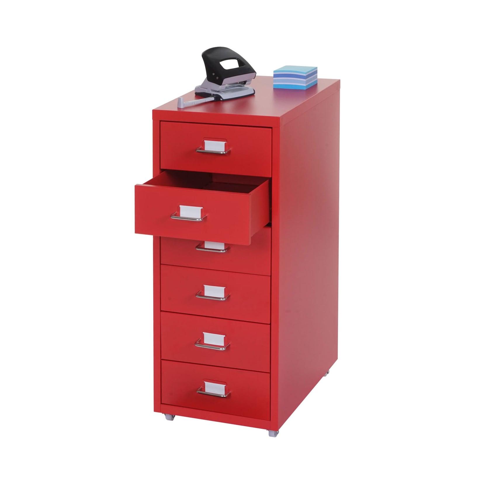 Rollcontainer Preston T851, Schubladenschrank Stahlschrank, 69x28x41cm 6 Schubladen ~ rot