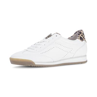 Keilsneaker GABOR, Damen, Gr. 41, weiß (weiß, leo), Glattleder, Schuhe, Freizeitschuh, Halbschuh, Schnürschuh im Leo-Look