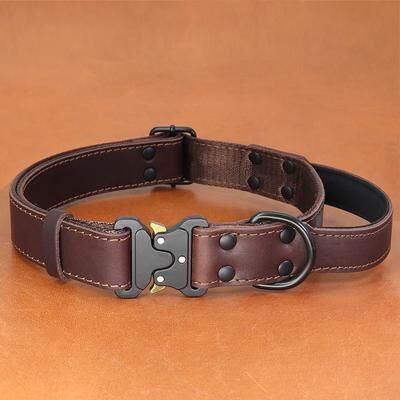 Uplift Picks Genuine Leather Dog Collar With Handle And Safety Buckle For Medium And Large Dogs brown large