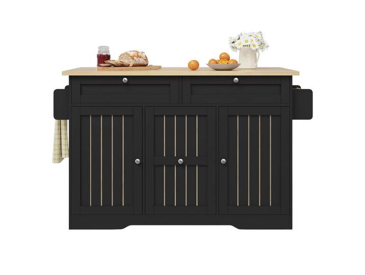 Urban Meuble Kücheninsel in schwarz mit holzoptik-platte, klappbarer arbeitsfläche und rollen, Schwarz, Zeile,Rechteckig, 120x92x70 cm, Küchen, Küchenmöbel, Kücheninseln