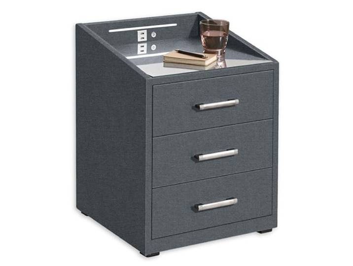 Stella Trading Moon Nachttisch Stoffbezug mit LED-Beleuchtung & USB-Anschlüsse 3 Schubladen 47x61x46 cm
