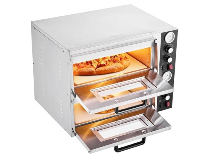 VEVOR elektrischer Pizzaofen für 457 mm Pizza 2500 + 2500 W Pizzabackofen bis 450 °C, Pizzamaker mit Zeit- und Temperaturregelung & Doppelkammer, Pizzabackmaschine Pizzamaschine multifunktional