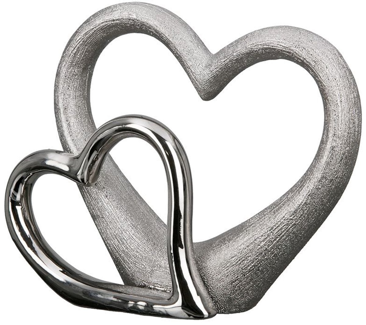 Gilde Handwerk Sculptuur Two Hearts - Porselein - Zilver