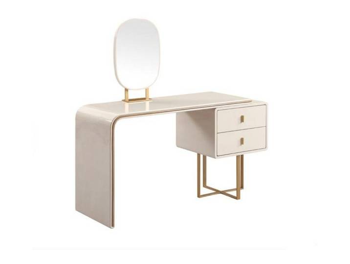 JVmoebel Schminktisch Weißer Make-up Tisch mit Spiegel und goldenen Füßen aus Holz (Set, 1-St., 1x Schminktisch mit Spiegel), Made in Europa