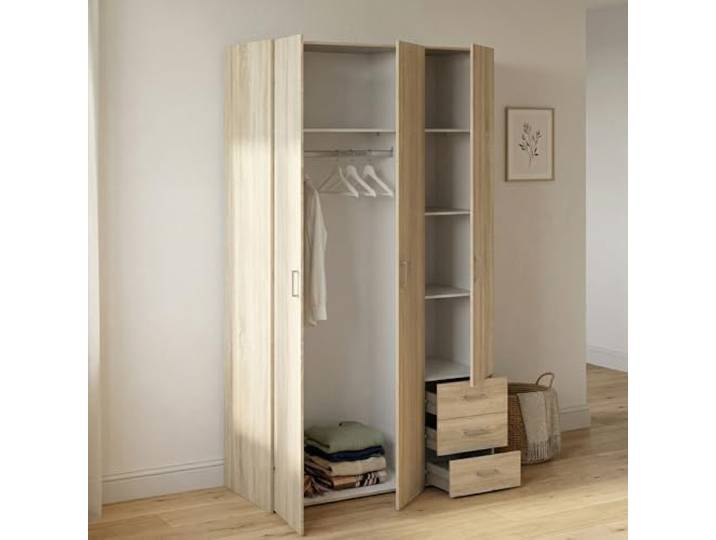 Dmora - Kleiderschrank mit 3 Türen Suzette, Schlafzimmermöbel, begehbarer Kleiderschrank, 116 x 50 x 200 cm, Eiche
