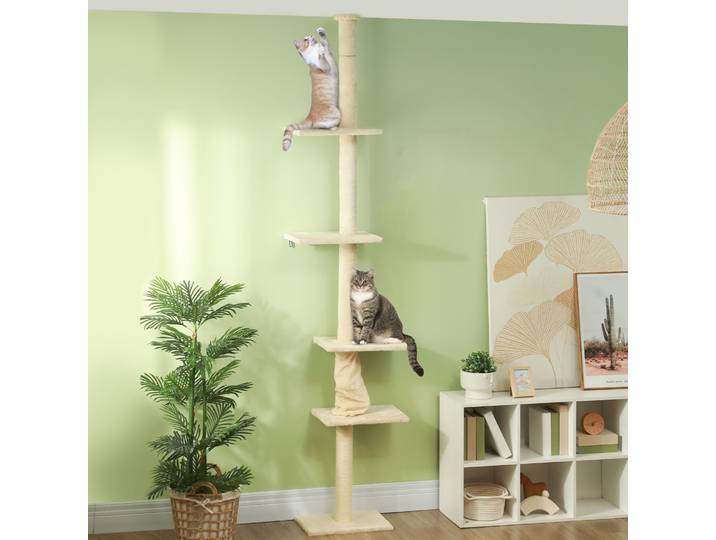PawHut Arbre à Griffer Ajustable 225-275cm Peluche Crème