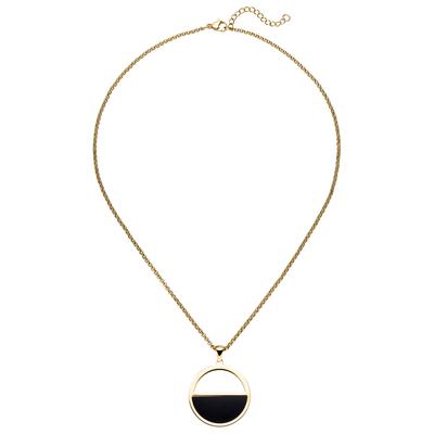 Kette mit Anhänger JOBO "mit schwarzer Acryl-Einlage", gold (goldfarben), Halsketten, Damen, Acryl Edelstahl, L: 45,5, Acryl, Edelstahl, Edelstahl goldfarben 45,5 cm