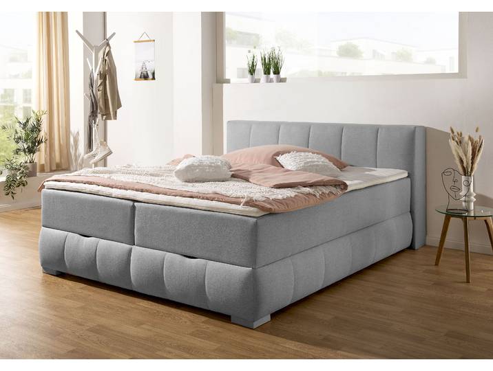 Boxbett HOME AFFAIRE Chelles , grau, B:167cm L:225cm, Komplettbetten, inkl. Topper und Bettkasten