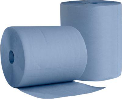 WIPEX Putzpapier BlueTech, universell einsetzbar, 3-lagig, Recyclingpapier, blau, 2 Rollen mit Kern-Ø 280 mm & 500 Tüchern, Tuchformat 380 x 360 mm