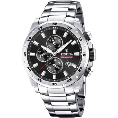 Chronograph FESTINA "Chronograph Sport", silber (silberfarben, schwarz), Armbanduhren, Herren, Chronograph, Armbanduhr, Quarzuhr, Herrenuhr, Stoppfunktion, Edelstahlarmband