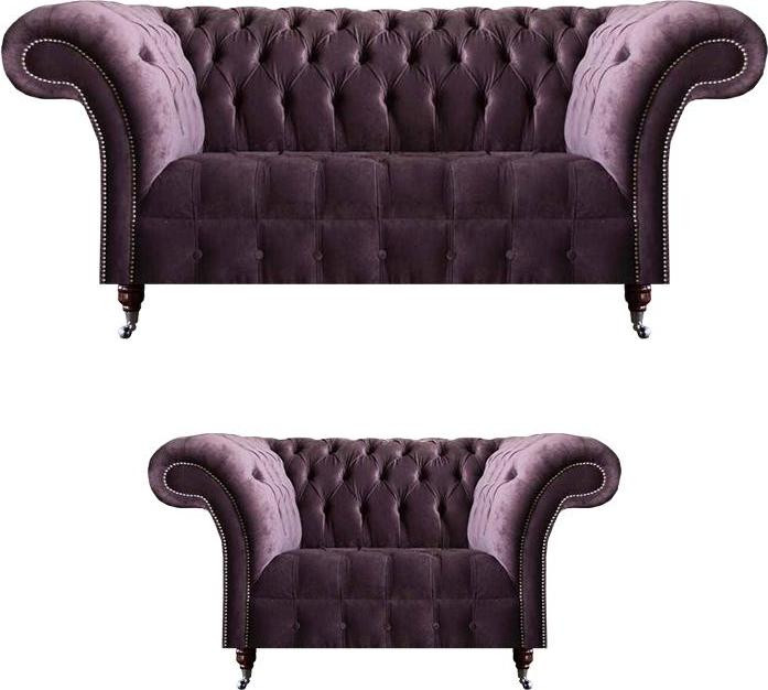 Chesterfield zitset van 2 stuks met 3-zits en 2-zits bank in lila textiel