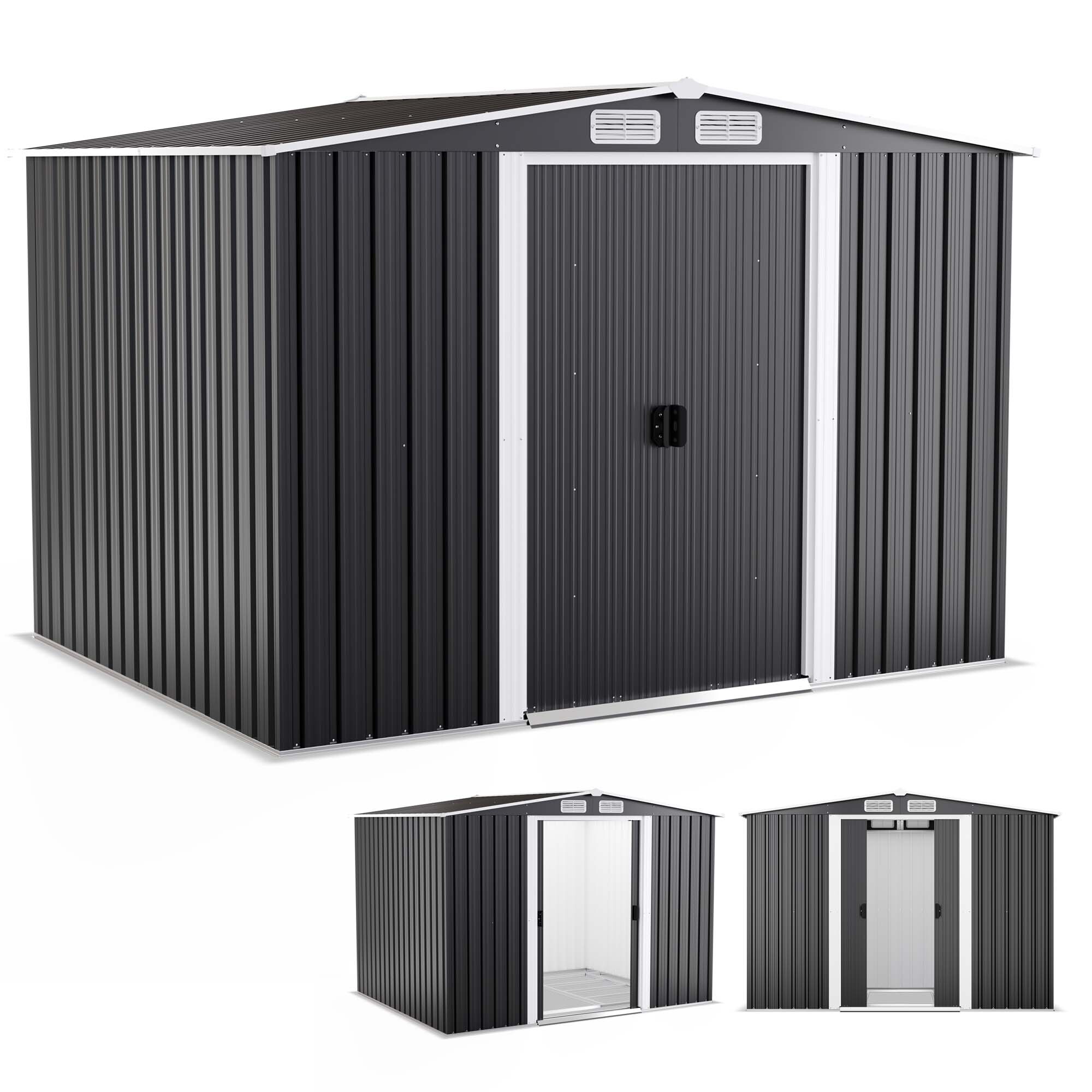 ONBEST Gerätehaus Premium | Metall | mit Fundament | Schiebetür | inklusive 2 Haken | 5,3 m² | Wetterfest