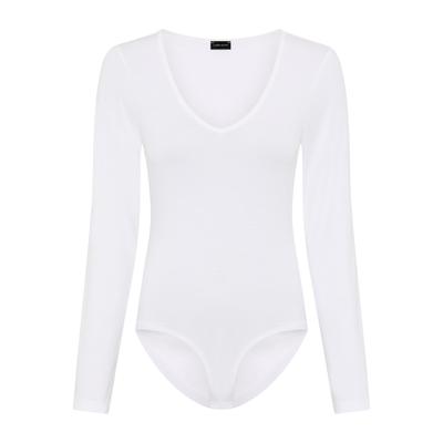 Langarmbody LAURA SCOTT, Damen, Gr. 40, N-Gr, weiß, Jersey, Obermaterial: 95% Baumwolle, 5% Elasthan, Basic, sehr figurbetont, V-Ausschnitt, Bodys, mit V-Ausschnitt, figurbetonte Passform, unifarbenes Design