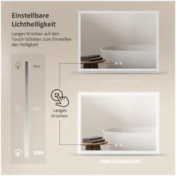 Emke, Spiegel, Badspiegel mit Beleuchtung 60*80cm, Beschlagfrei, Kaltweiss6500Kund Dimmbar, Glasablage (60 x 80 cm)