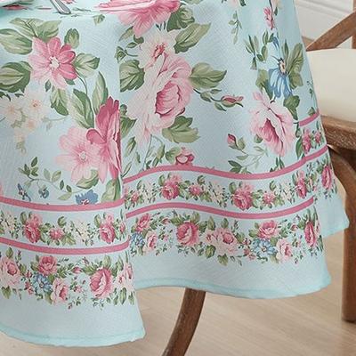 Threadmade Home Llc "Timeless Floral Round Tablecloth Pastel Blue 70"" Diameter, 70"" Diameter, Pastel Blue"