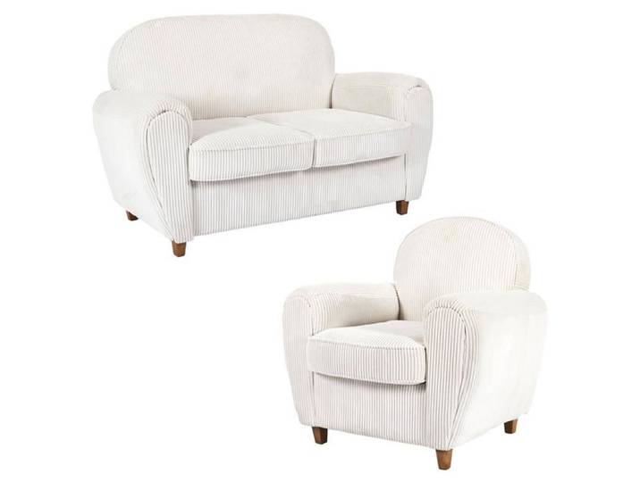 GANDY - Ensemble Fauteuil et Canapé Club 2 Places Tissu Velours Côtelé Beige