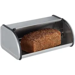 Relaxdays Brotkasten Edelstahl Schwarz,Silber