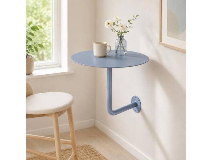 Wandklapptisch Rund Metall Wandmontage Beistelltisch Platzsparend Modern Platzsparendes Design, Stabil aus Metall, Einfache 3-Schritt-Montage, 7 Farben wählbar(Light blue,45cm)