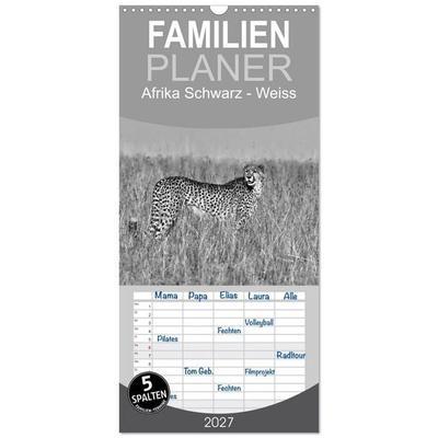 Familienplaner 2027 - Afrika Schwarz - Weiss mit 5 Spalten (Wandkalender, 21 x 45 cm) CALVENDO