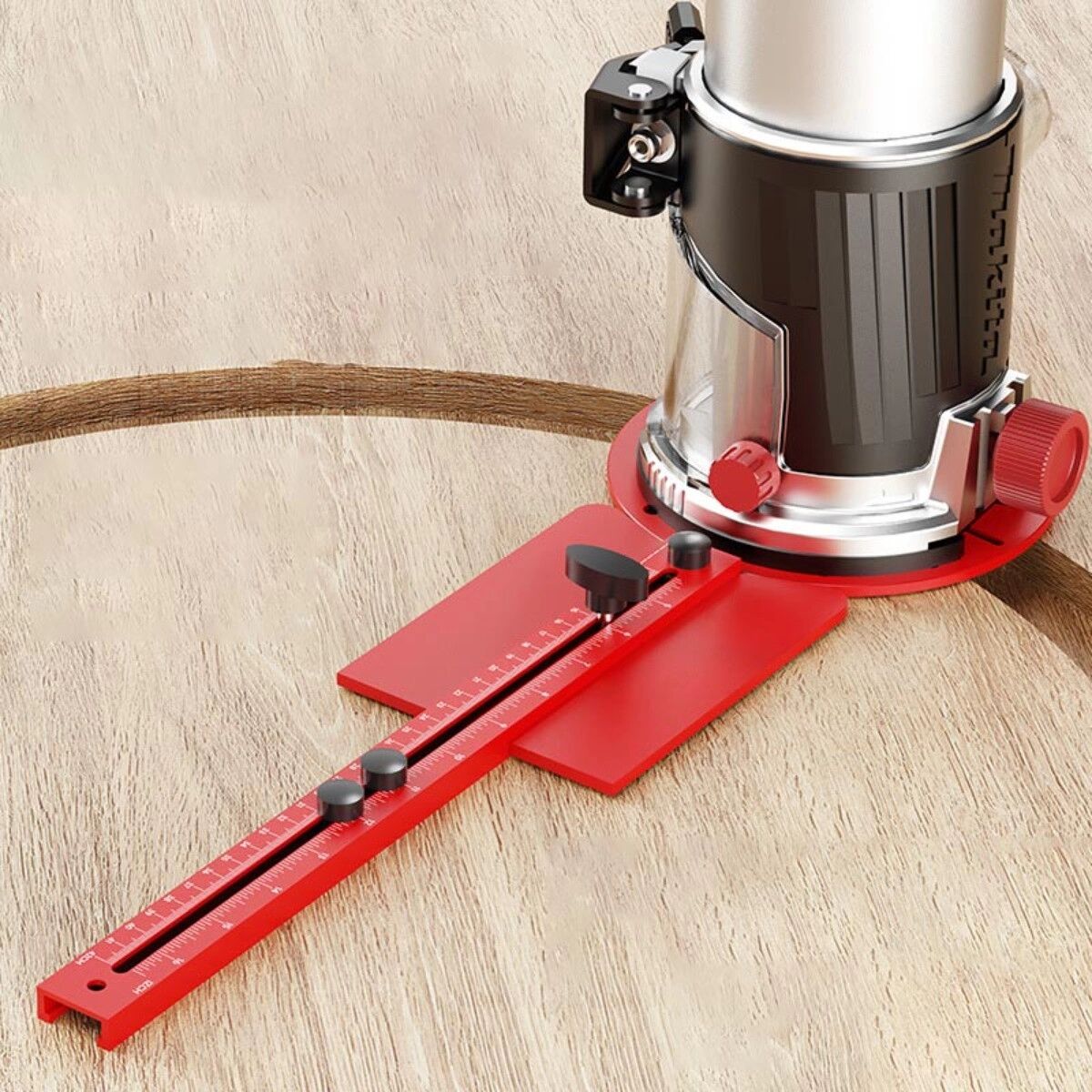 INF Verstellbare Aluminium-Kreisschablone für Fräsen, abnehmbar und verlängerbar, Präzisionsschnitte bis 42cm, rot S