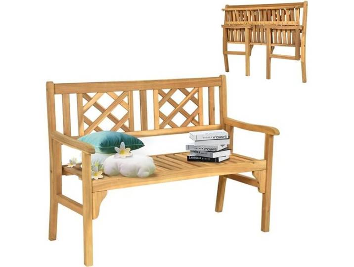 COSTWAY Banc de Jardin en Teck Pliable Bois 120x56x90 cm à 2 Places Dossier Incurvé et Accoudoirs pour Terrasse Balcon ou Jardin