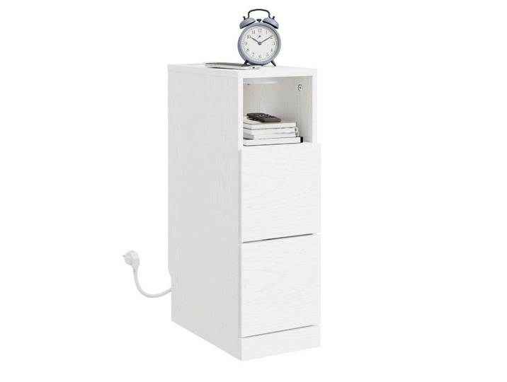 SoBuy Nachttisch mit LED-Beleuchtung Fbt149-E-Wg, Weiß, Holzwerkstoff, 2 Schubladen, Rechteckig, 35x60x20 cm, Schlafzimmer, Nachttische