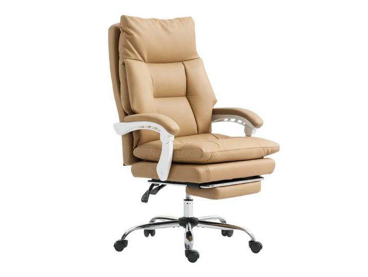 MC Star Bürostuhl Ergonomischer Schreibtischstuhl mit Lendenwirbelstütze (Klappbar Armlehne, Fußstütze Hellbraun)