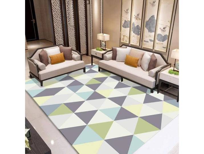 Tapis Salon - Géométrie Simple Grise - Antidérapant - 120 cm - 1.2x1.6 m