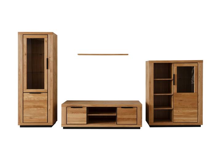 Wohnwand, Modern, Matt Weiß und Holz, 387×54×200 cm, Mit Stauraum, MCA-Furniture