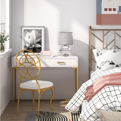 Jiallo "40"" White and Gold Modern Computer Desk with 2 Drawers"